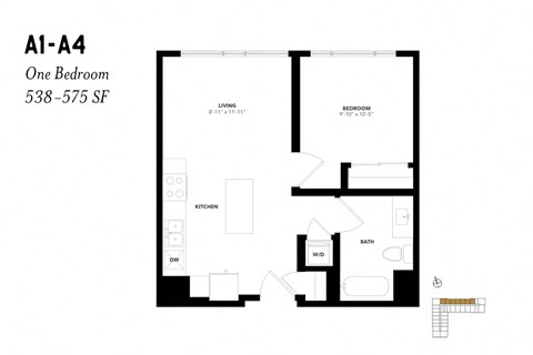 One Bedroom A1 - A4 538 - 575 SF - The Lark